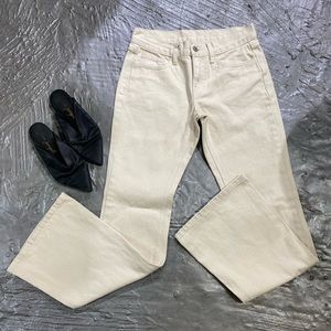 J. Galt Cream Flare Jeans / Free People Slip Black Slides